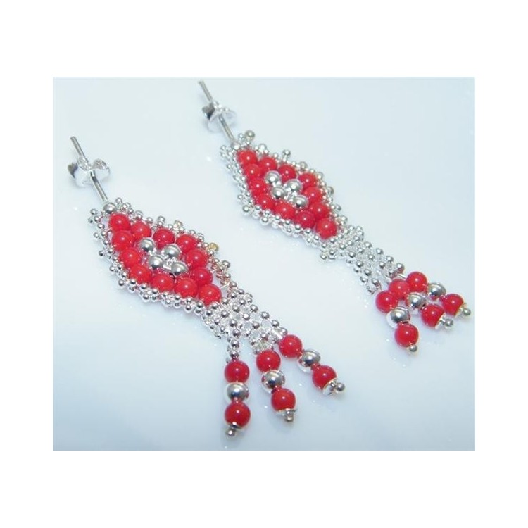 NSA|Parure collana con ciondolo + orecchini in Argento 925 e perle di corallo naturale