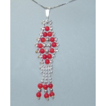 NSA|Parure collana con ciondolo + orecchini in Argento 925 e perle di corallo naturale