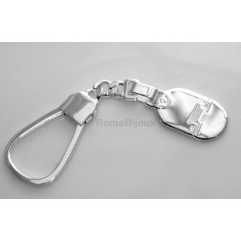 NSA|Keychain keyring man or woman plate machined oval glossy all 925 Silver Massif 16 gr