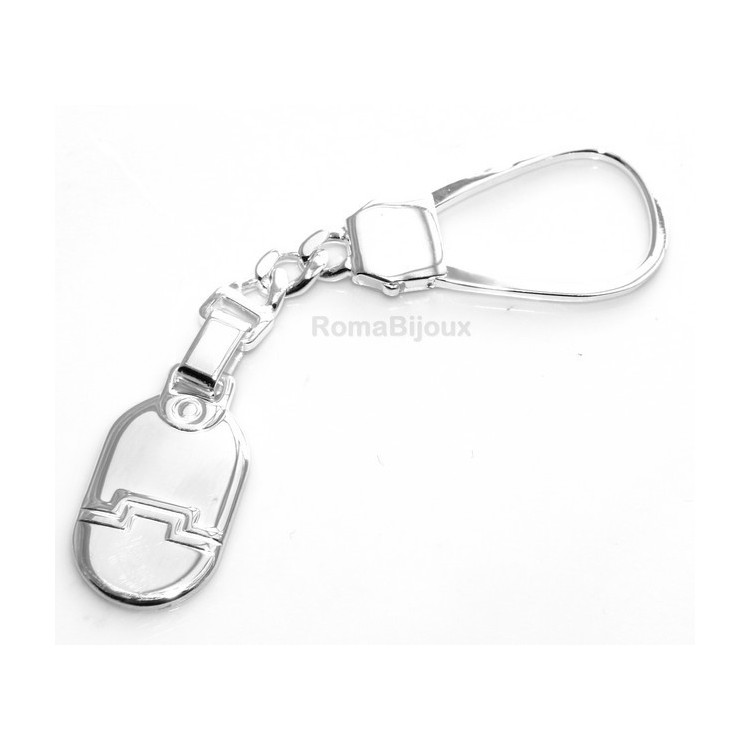 NSA|Keychain keyring man or woman plate machined oval glossy all 925 Silver Massif 16 gr