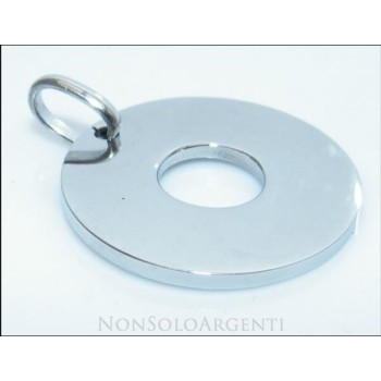 NSA|Acciaio Inossidabile : Collana ciondolo grande disco cerchio lucido uomo o donna con laccio