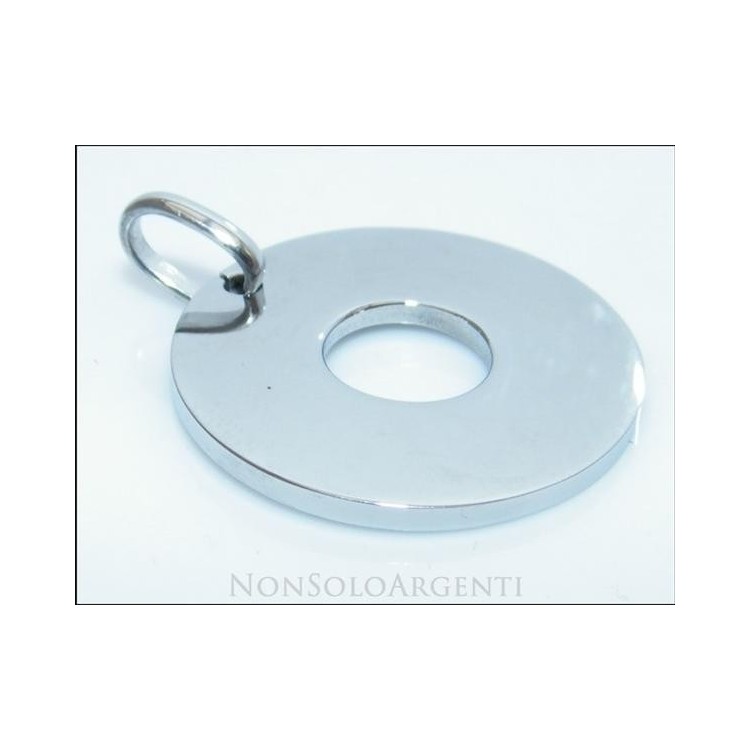 NSA|Acciaio Inossidabile : Collana ciondolo grande disco cerchio lucido uomo o donna con laccio