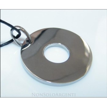 NSA|Acciaio Inossidabile : Collana ciondolo grande disco cerchio lucido uomo o donna con laccio