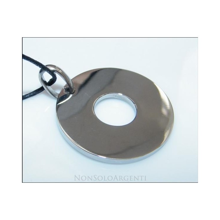 NSA|Acciaio Inossidabile : Collana ciondolo grande disco cerchio lucido uomo o donna con laccio