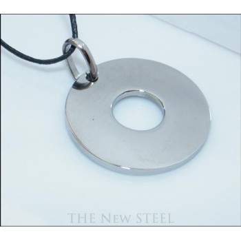 NSA|Acciaio Inossidabile : Collana ciondolo grande disco cerchio lucido uomo o donna con laccio