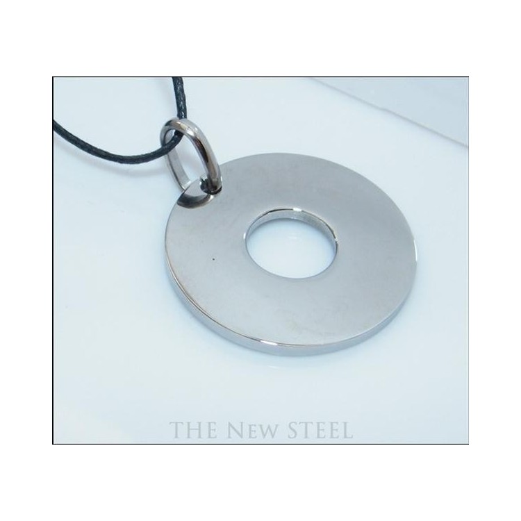 NSA|Acciaio Inossidabile : Collana ciondolo grande disco cerchio lucido uomo o donna con laccio