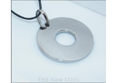 NSA|Acciaio Inossidabile : Collana ciondolo grande disco cerchio lucido uomo o donna con laccio