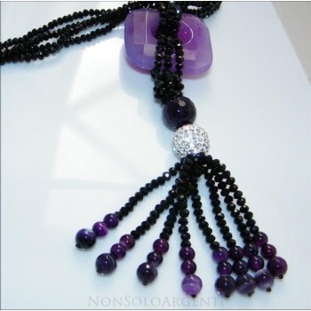 NSA|Collana da donna a sciarpina realizzata a mano con mezzi cirstalli e sfera di zirconi