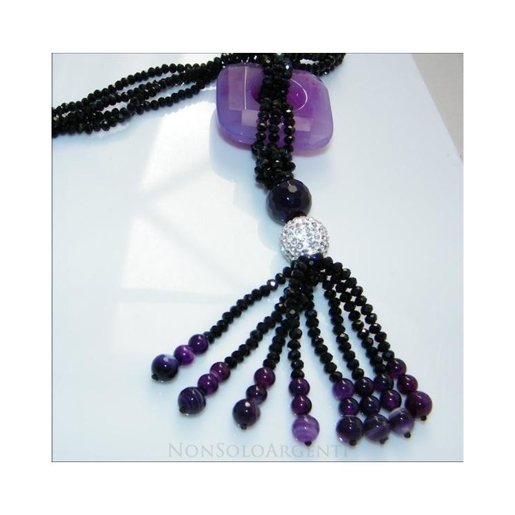 NSA|Collana da donna a sciarpina realizzata a mano con mezzi cirstalli e sfera di zirconi