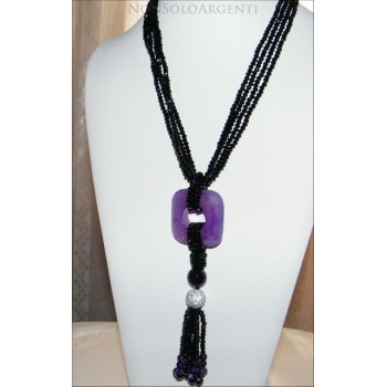 NSA|Collana da donna a sciarpina realizzata a mano con mezzi cirstalli e sfera di zirconi