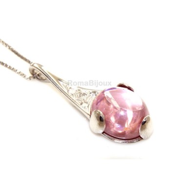 NSA|Argento 925 : esclusiva parure collana anello ciondolo e orecchini ad amo con zirconi e carbochon rosa acceso