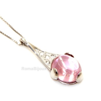 NSA|Argento 925 : esclusiva parure collana anello ciondolo e orecchini ad amo con zirconi e carbochon rosa acceso