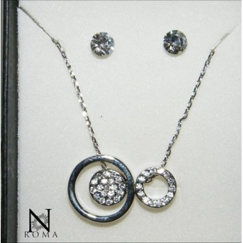 NSA|Bigiotteria : Collana o Parure cerchi con girocollo 3 ciondoli e orecchini punto luce e strass