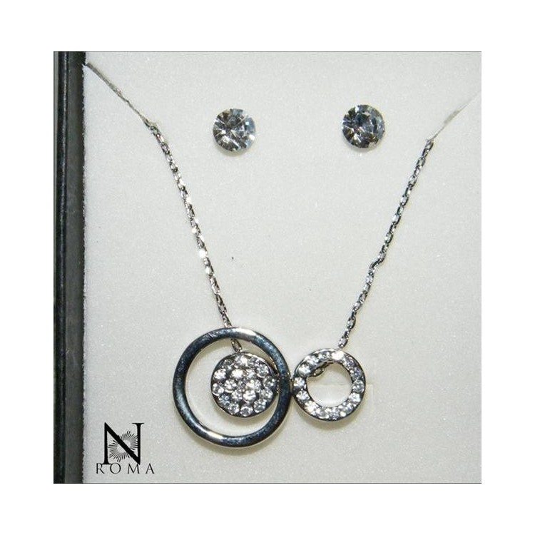 NSA|Bigiotteria : Collana o Parure cerchi con girocollo 3 ciondoli e orecchini punto luce e strass