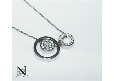 NSA|Bigiotteria : Collana o Parure cerchi con girocollo 3 ciondoli e orecchini punto luce e strass