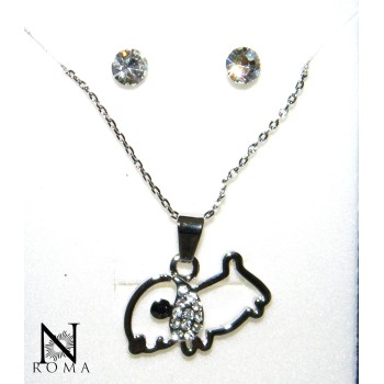 NSA|Dog necklace or set with pendant choker and rhinestone light point earrings