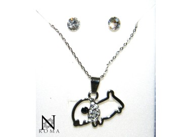 NSA|Collana o Parure cane con girocollo ciondolo e orecchini punto luce strass
