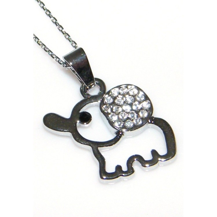 NSA|Elephant necklace or set with pendant choker and light point earrings and rhinestones