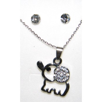 NSA|Elephant necklace or set with pendant choker and light point earrings and rhinestones