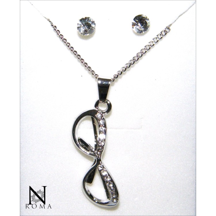 NSA|Collana o Parure Occhiali da sole con girocollo ciondolo e orecchini punto luce e strass