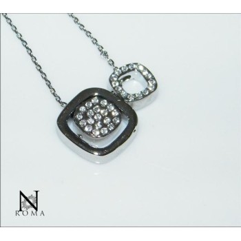 NSA|Bigiotteria : Collana o Parure Quadratini con girocollo 3 ciondoli e orecchini punto luce e strass