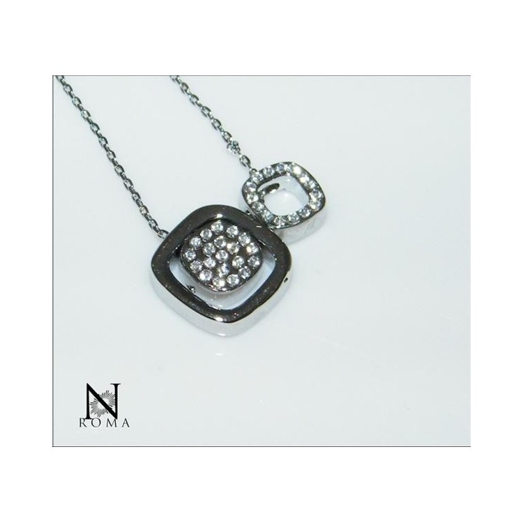 NSA|Bigiotteria : Collana o Parure Quadratini con girocollo 3 ciondoli e orecchini punto luce e strass