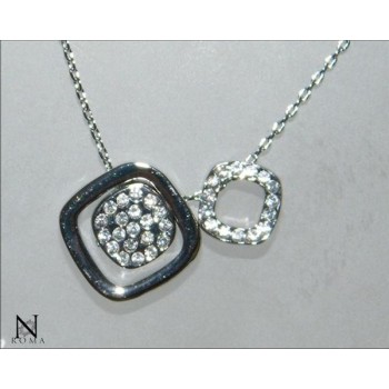 NSA|Bigiotteria : Collana o Parure Quadratini con girocollo 3 ciondoli e orecchini punto luce e strass