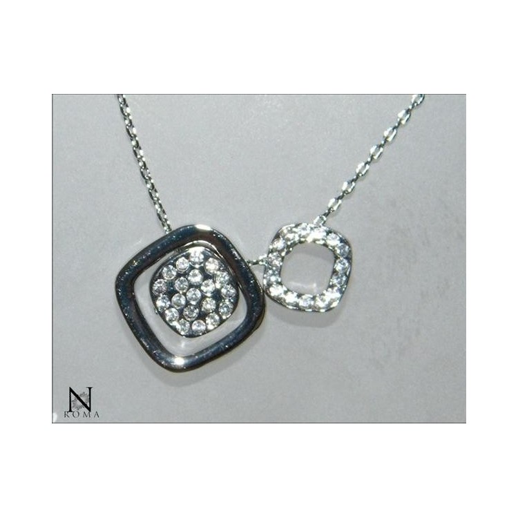 NSA|Bigiotteria : Collana o Parure Quadratini con girocollo 3 ciondoli e orecchini punto luce e strass