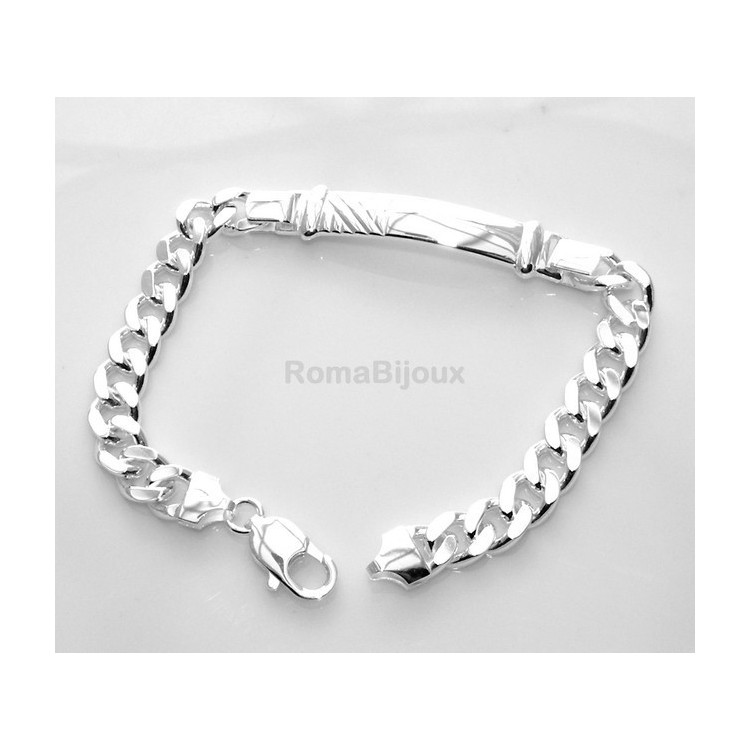 NSA|SILVER 925: Bracelet man massive chain gourmette plate reliefs 20.50 cm 26.30 gr