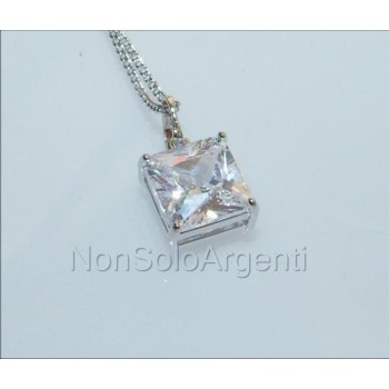 NSA|Bigiotteria : collana uomo o donna ciondolo pendente carrè 10 mm punto luce zircone Lamin ORO BIANCO 18k Gold PLATED