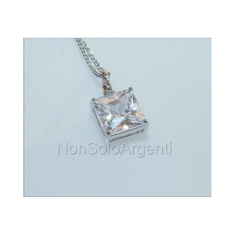 NSA|Bigiotteria : collana uomo o donna ciondolo pendente carrè 10 mm punto luce zircone Lamin ORO BIANCO 18k Gold PLATED