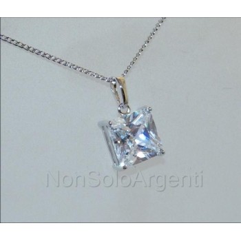 NSA|Bigiotteria : collana uomo o donna ciondolo pendente carrè 10 mm punto luce zircone Lamin ORO BIANCO 18k Gold PLATED
