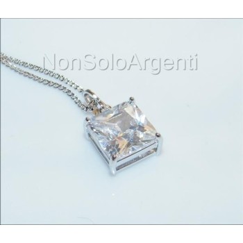NSA|Bigiotteria : collana uomo o donna ciondolo pendente carrè 10 mm punto luce zircone Lamin ORO BIANCO 18k Gold PLATED