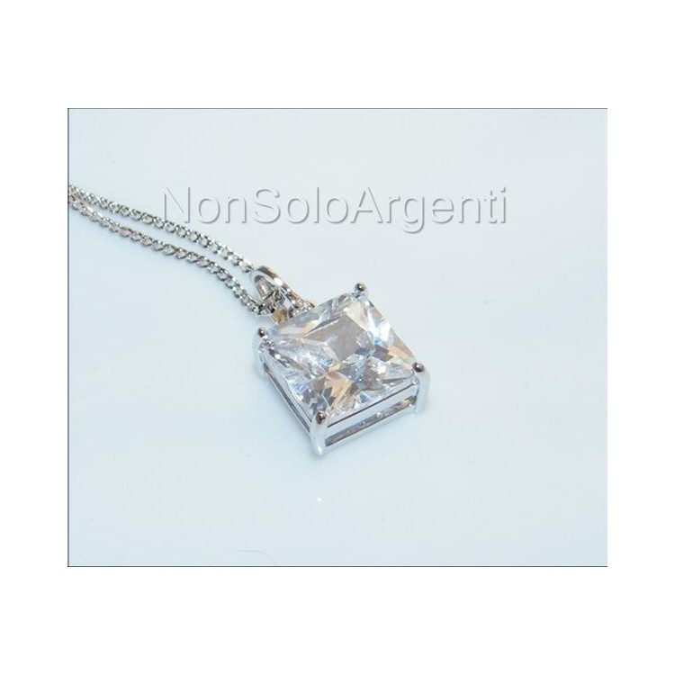 NSA|Bigiotteria : collana uomo o donna ciondolo pendente carrè 10 mm punto luce zircone Lamin ORO BIANCO 18k Gold PLATED