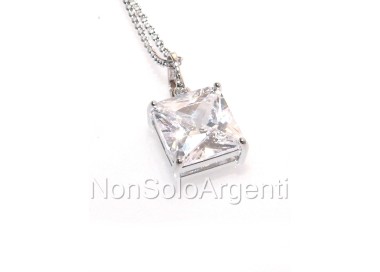 NSA|ciondolo e collana quadrato 10mm carrè punto luce 18kgf uomo donnain ORO BIANCO 18k Gold PLATED