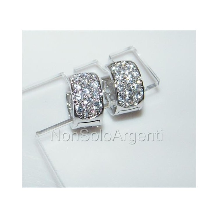 NSA|Orecchini donna a cerchio con pavè di zirconi  Lamin ORO BIANCO 18k Gold PLATED