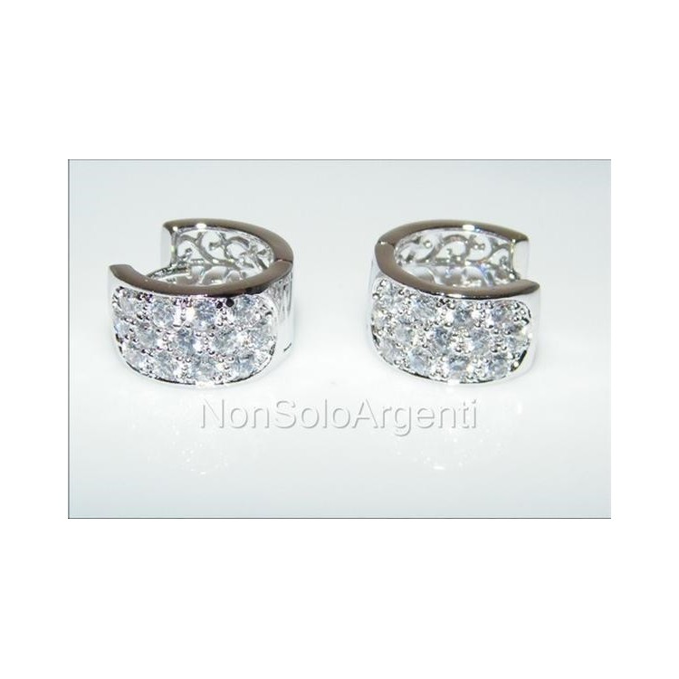 NSA|Orecchini donna a cerchio con pavè di zirconi  Lamin ORO BIANCO 18k Gold PLATED