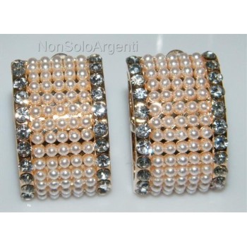 NSA|Bigiotteria : orecchini clips argento o oro bombati con perle vetro e strass