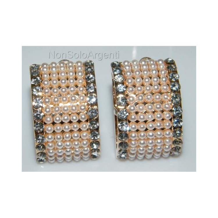NSA|Bigiotteria : orecchini clips argento o oro bombati con perle vetro e strass
