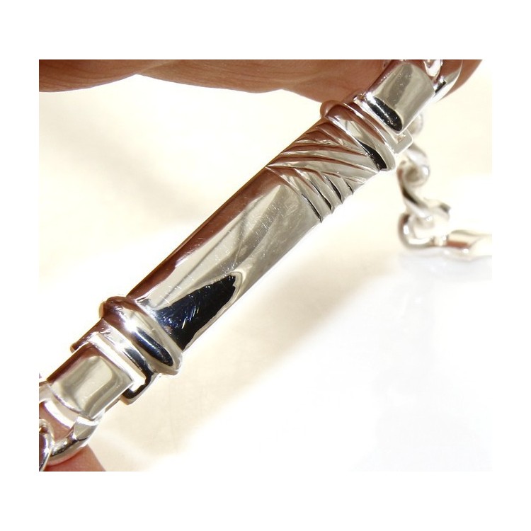 NSA|SILVER 925: Bracelet man massive chain gourmette plate reliefs 20.50 cm 26.30 gr