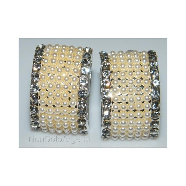 NSA|Bigiotteria : orecchini clips argento o oro bombati con perle vetro e strass