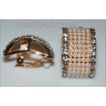 NSA|Bigiotteria : orecchini clips argento o oro bombati con perle vetro e strass