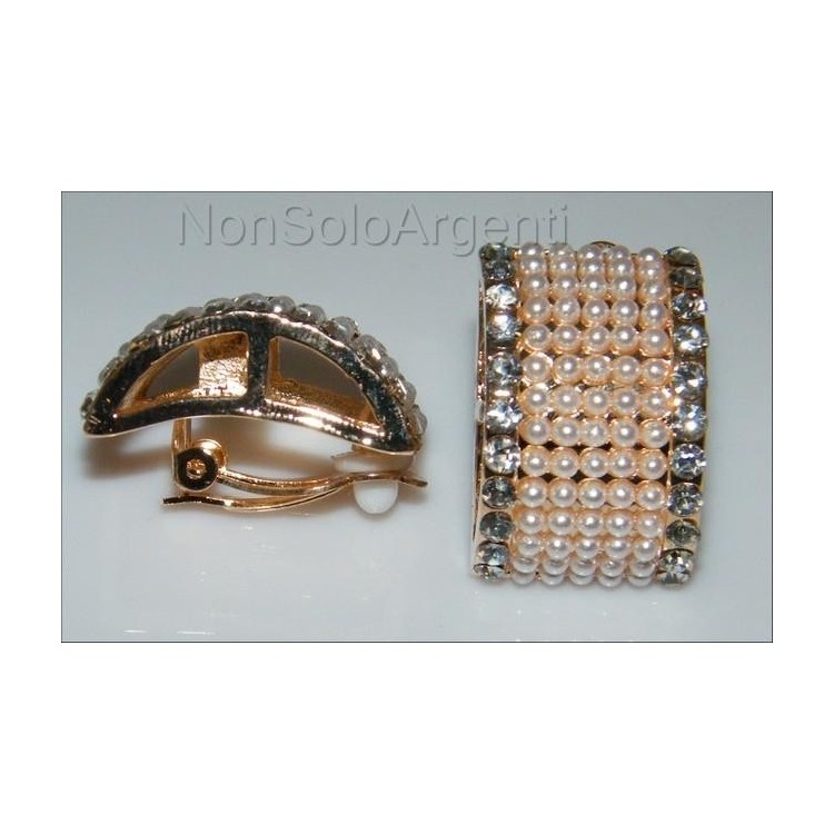 NSA|Bigiotteria : orecchini clips dorati bombati con perle vetro e strass