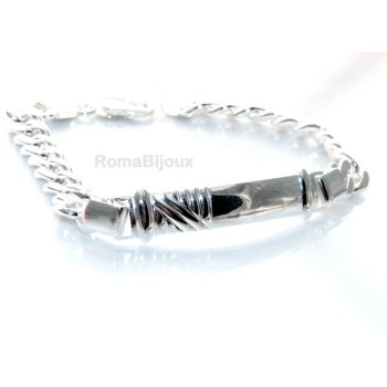 NSA|ARGENTO 925 : Bracciale uomo massiccio catena grumetta targa rilievi 20,50 cm 26,30 gr