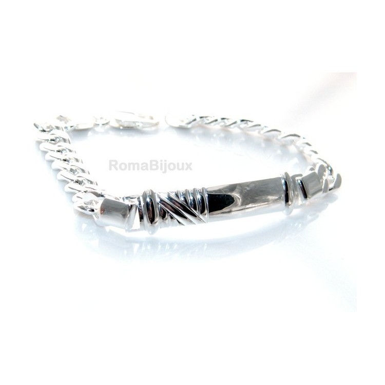 NSA|ARGENTO 925 : Bracciale uomo massiccio catena grumetta targa rilievi 20,50 cm 26,30 gr