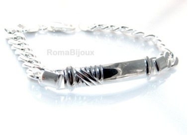 NSA|ARGENTO 925 : Bracciale uomo massiccio catena grumetta targa rilievi 20,50 cm 26,30 gr