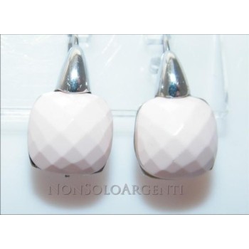 NSA|Argento 925 Italiano Rodiato : orecchini donna amo e sicurezza con pietra salmonata rosa sfaccettata