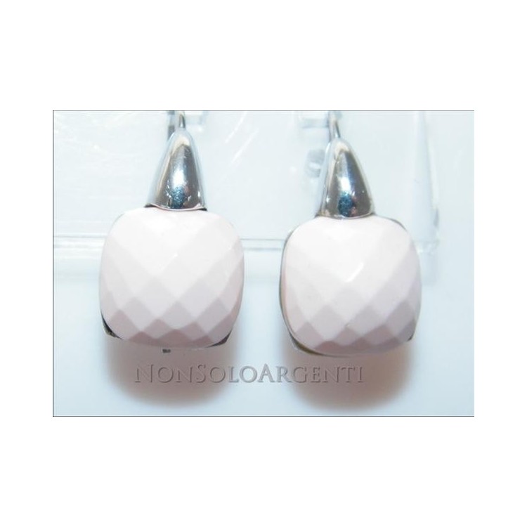 NSA|Argento 925 Italiano Rodiato : orecchini donna amo e sicurezza con pietra salmonata rosa sfaccettata