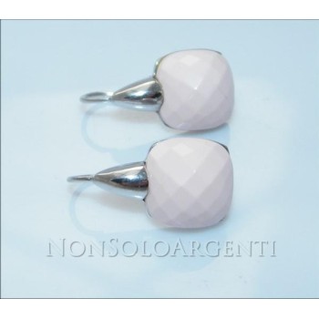 NSA|Argento 925 Italiano Rodiato : orecchini donna amo e sicurezza con pietra salmonata rosa sfaccettata