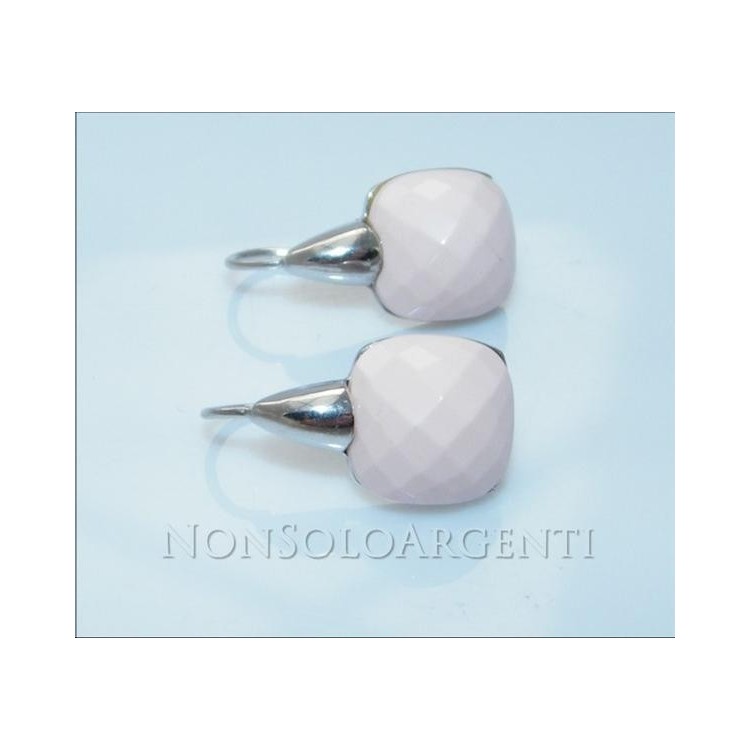 NSA|Argento 925 Italiano Rodiato : orecchini donna amo e sicurezza con pietra salmonata rosa sfaccettata